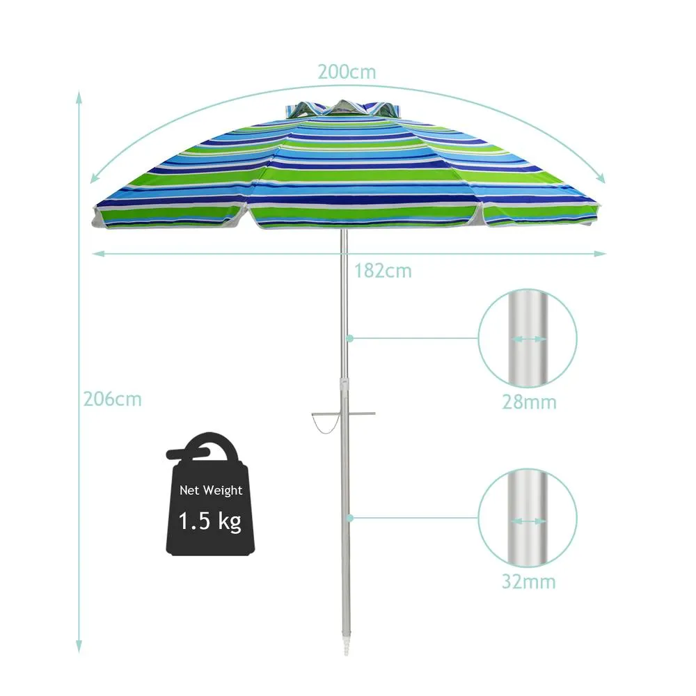 Costway 2M Patio Beach Umbrella Portable Sunshade Umbrella UPF 50+ with Sand Anchor 6