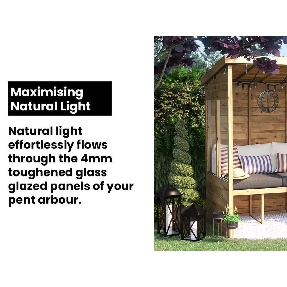 Dunster House Wooden Garden Arbour With Glazed Panels, W2.4m x D1.2m / W8' x D4' in Brown 3