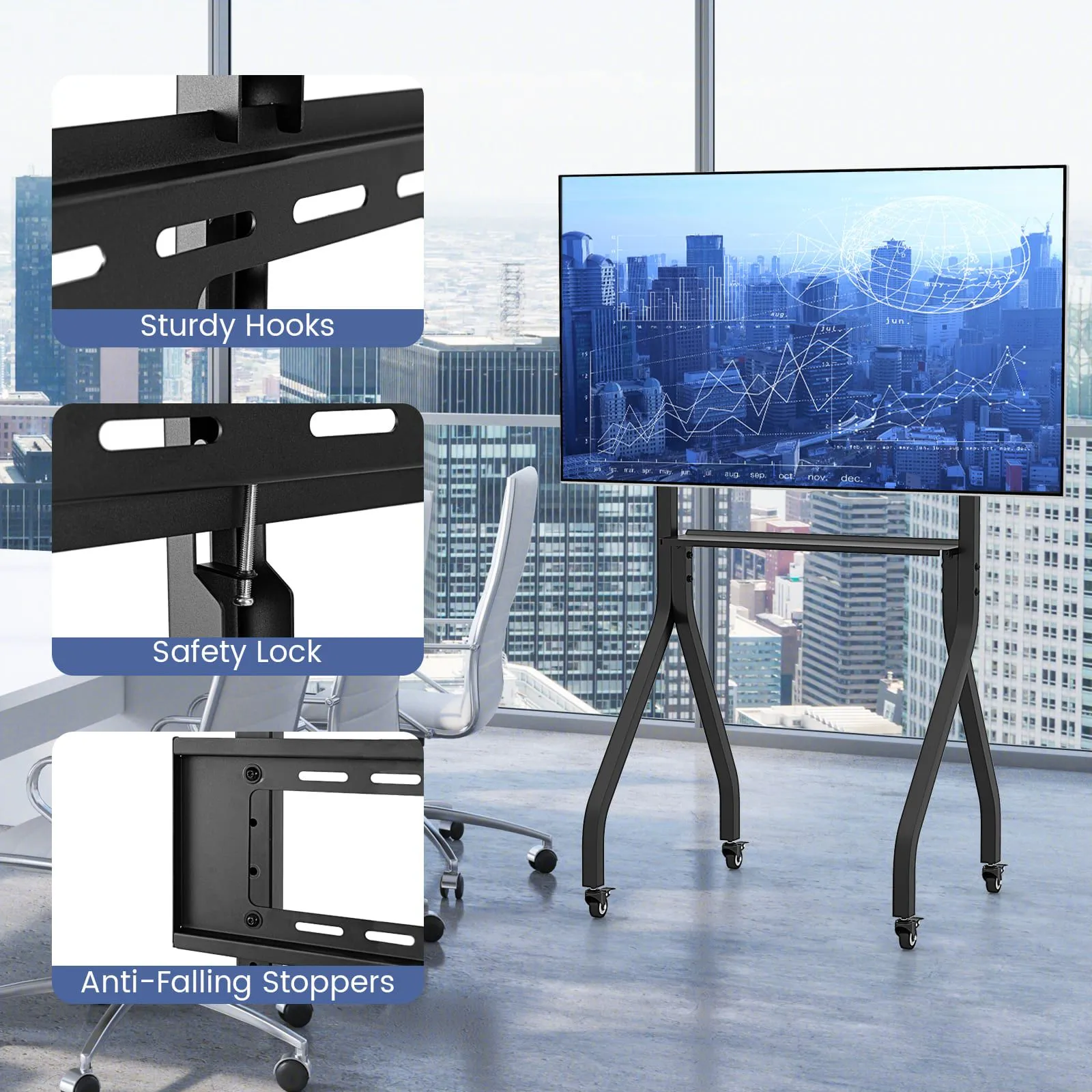 Costway Mobile TV Stand Rolling TV Cart for 43"-100" Flat/Curved Screens in Black 6