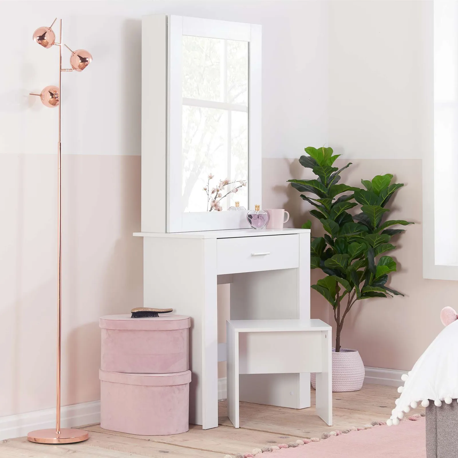 Birlea Evelyn 1 Drawer Sliding Mirror Dressing Table White 2