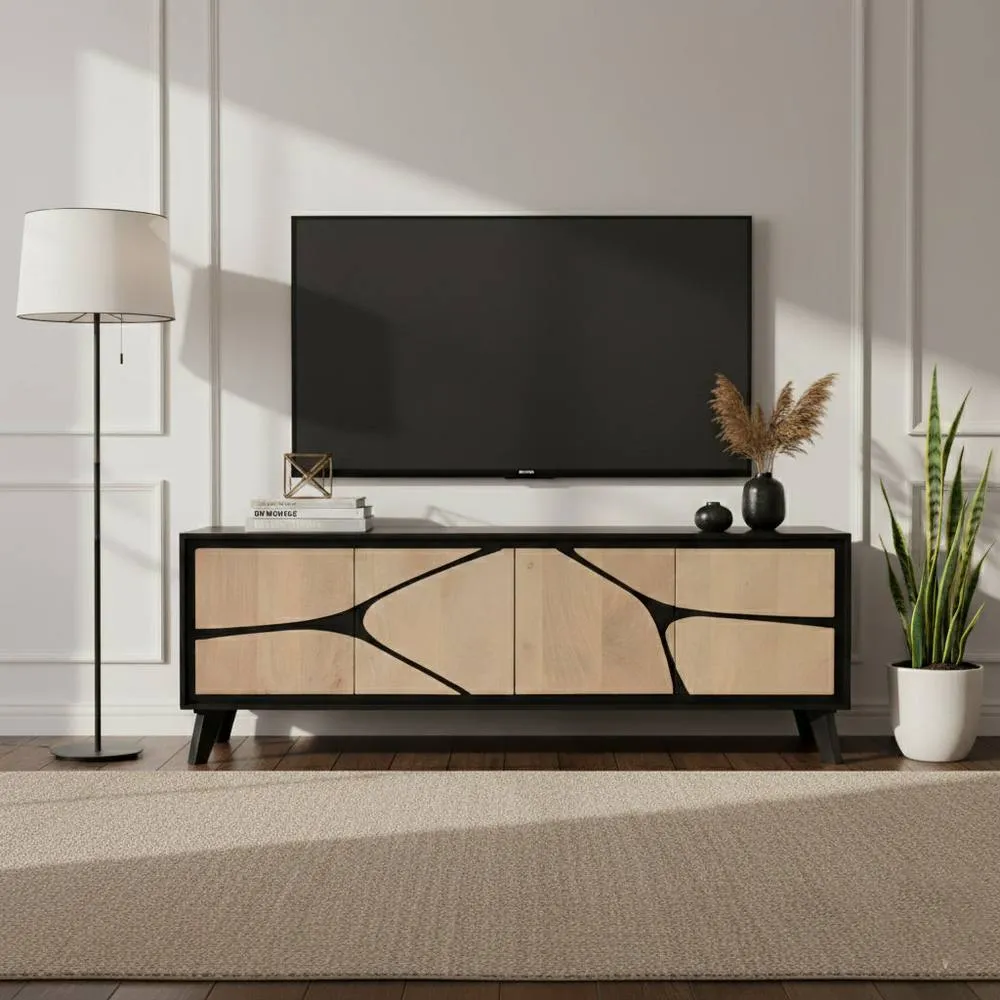 IH Design Dusk Mango Wood Low Board Sideboard Tv Stand in Tan