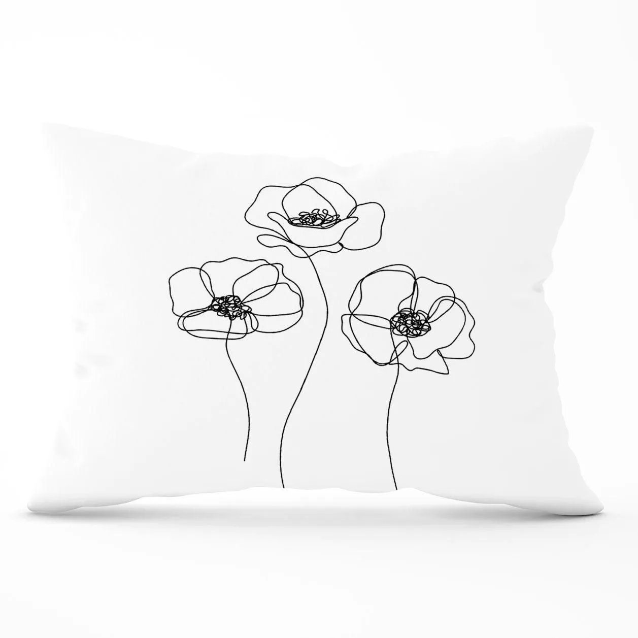 Warren Reed - Designer Monochrome Line Drawn Poppies Cushions in White