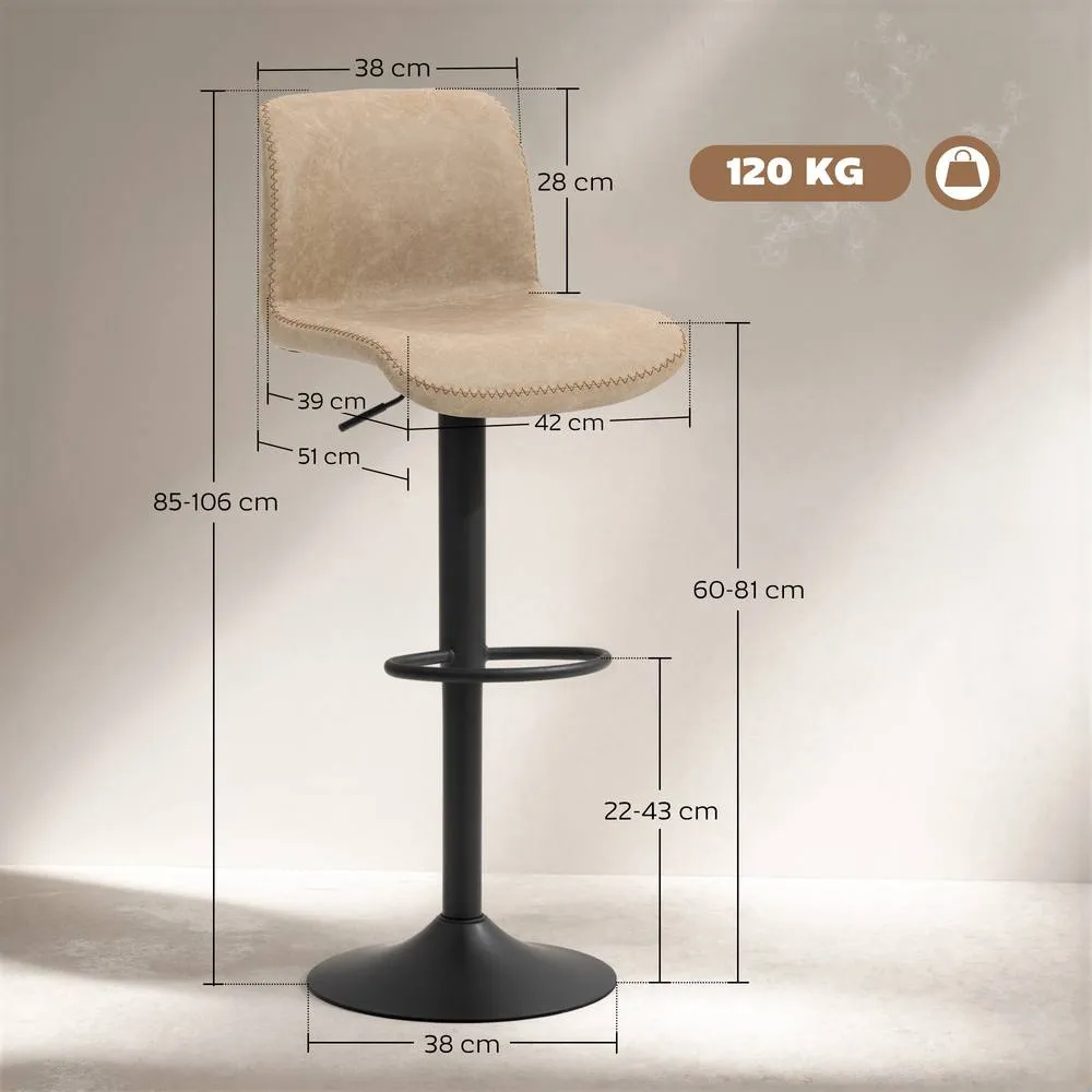 HOMCOM Barstools Set of 2, Dining Stools with Backrest & Footrest in Light Brown 3