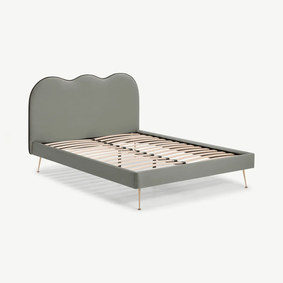 Fenella Double Bed, Sage Green Velvet & Brass