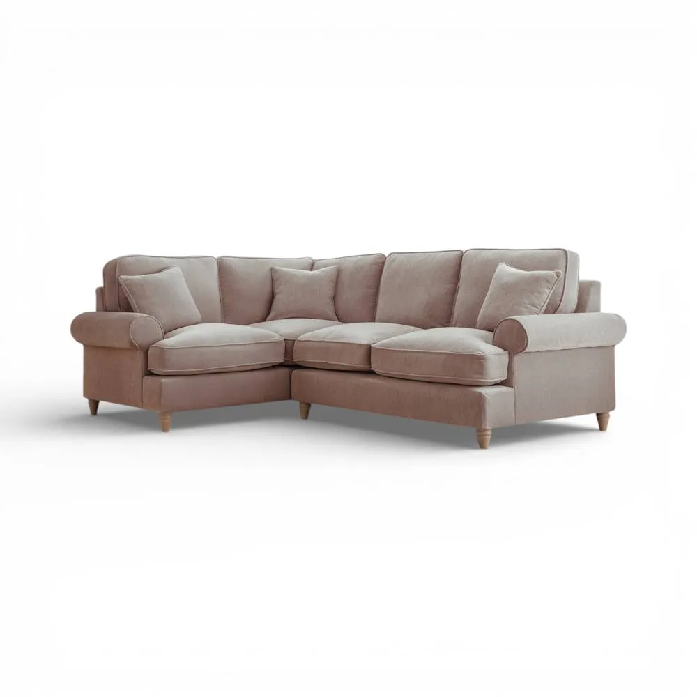 The Great Sofa Company Ezra Left Hand Velvet Corner Sofa - Scroll Arm in Taupe 2