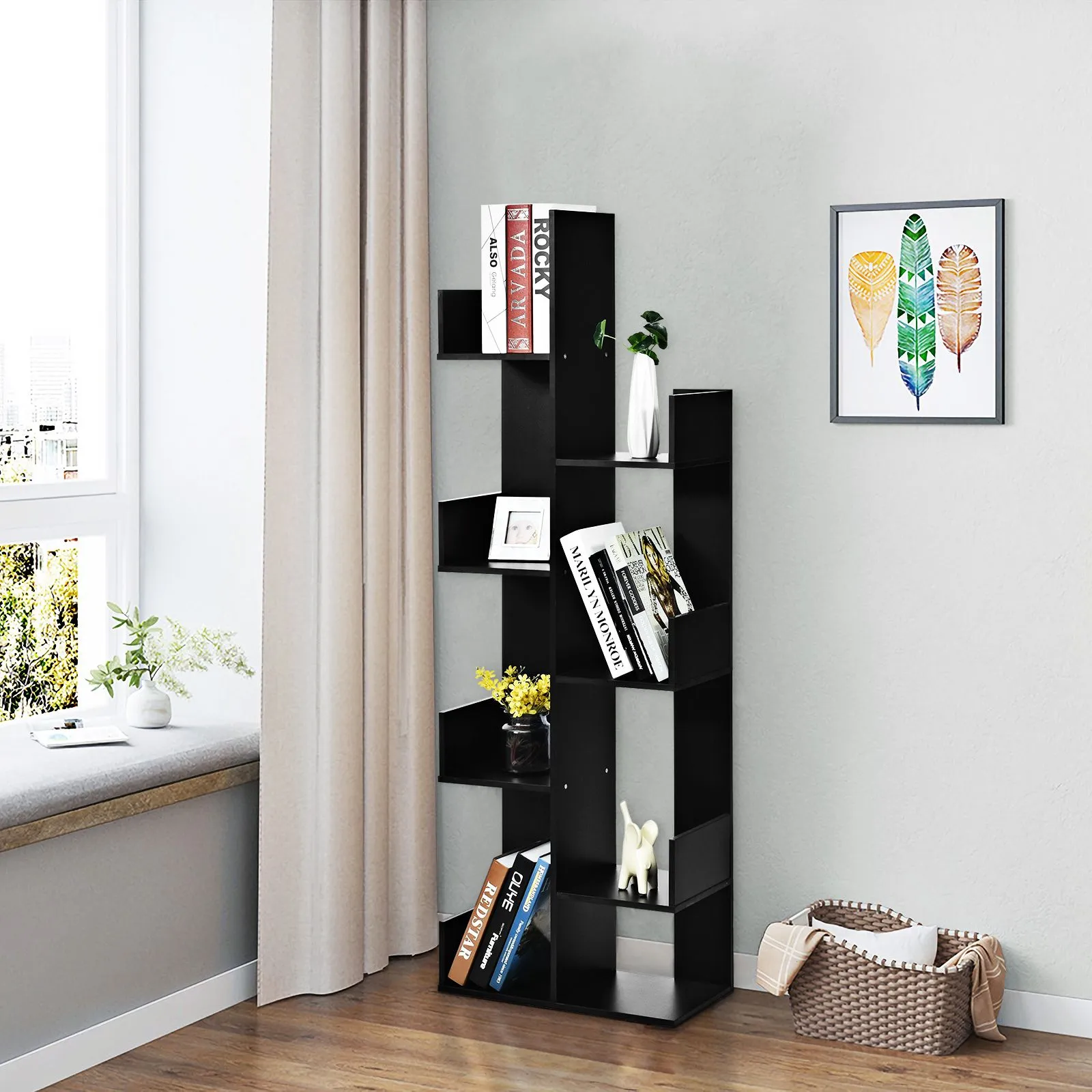Costway 8 Tier Bookshelf Storage Display Floor Standing Bookcase Shelving Organizer Home in Black 4