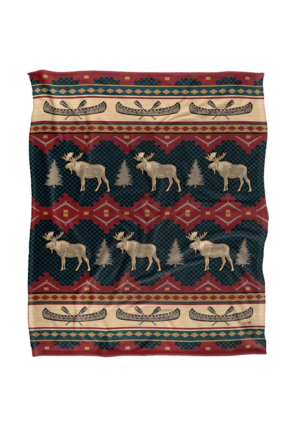 JQ Licensing Jl-Jp Moose & Canoe Pattern Silky Touch Super Soft Throw Blanket 152 X 127 cm in White