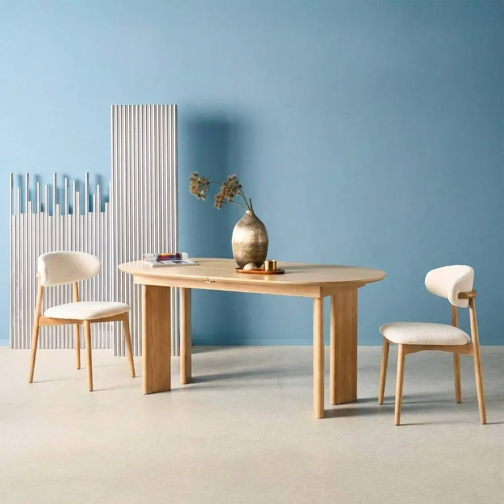 sweeek 6-8 seater oval extendable dining table, rubberwood & oak veneer in Beige 6