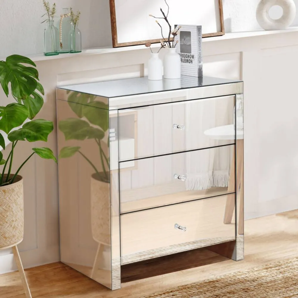 Comfy Living Ltd Mirrored 3 Drawer Chest Of Drawers in Silver 2