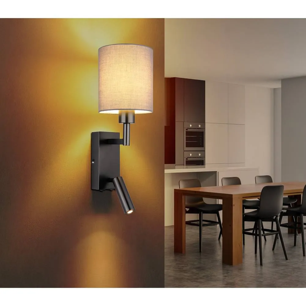 Netlighting Zamora Reading Wall Light Matt Gunmetal Textile Grey Shade E27 2