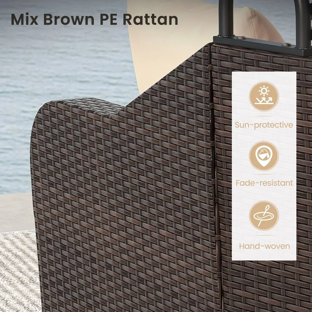 Costway Patio PE Rattan Daybed with Retractable Canopy in Beige 4