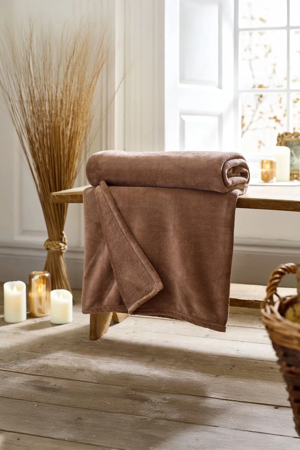 Deyongs Snuggle Touch Super Soft Solid Colour Fleece Throw | 1846 in Fawn