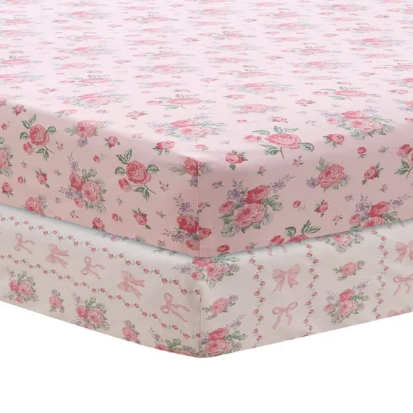 Set of 2 Vintage Floral 100% Cotton Fitted Bed Sheets 2