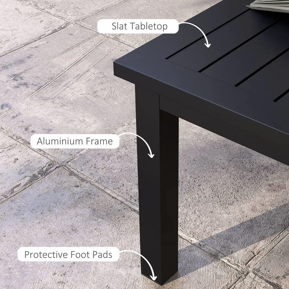 OUTSUNNY Aluminium Outdoor Coffee Table Patio Table with Slat Top, Black 4