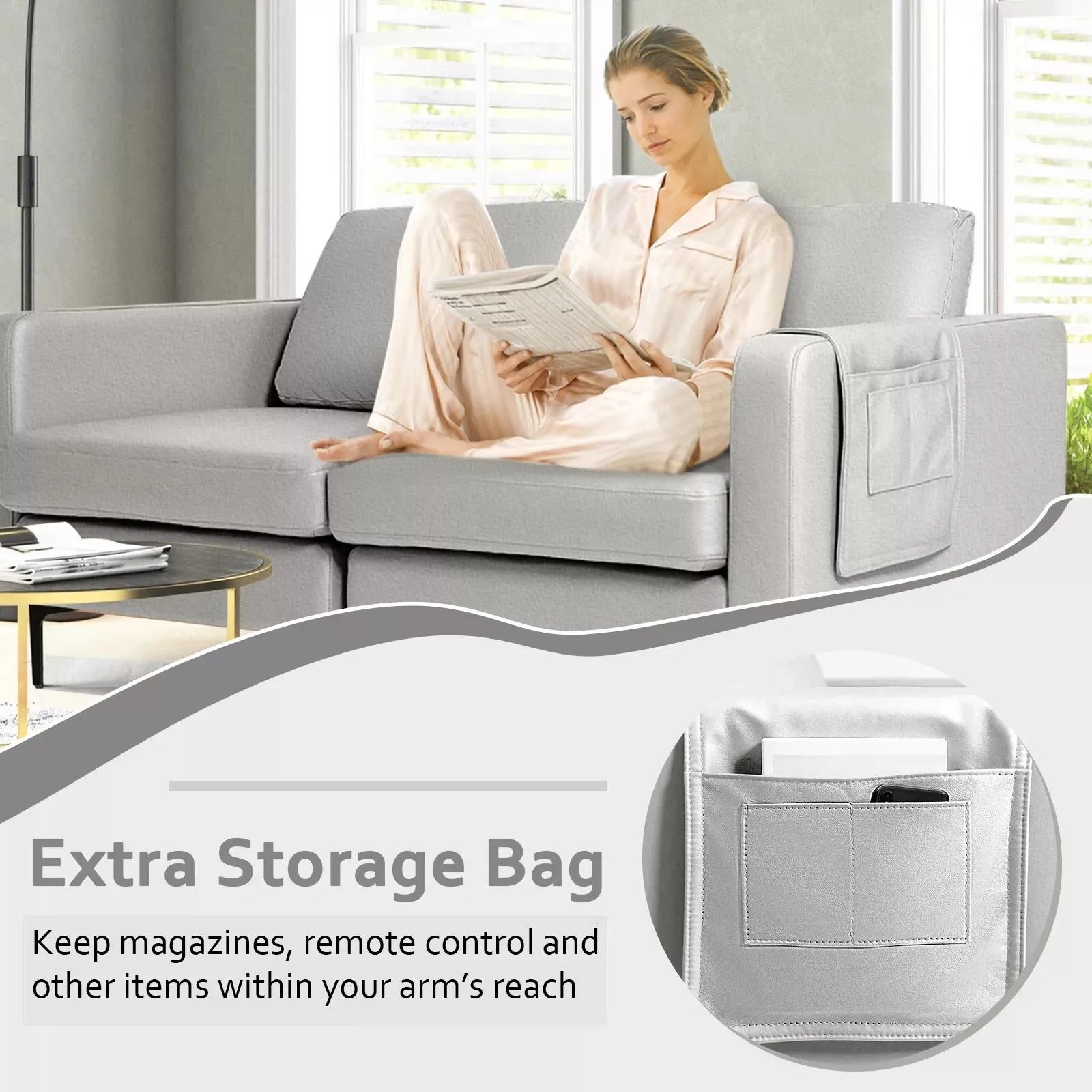Costway Modern Sofa Couch Loveseat 2-3-Seater Sofa Seat Upholstered Padded Cushions in Grey 5