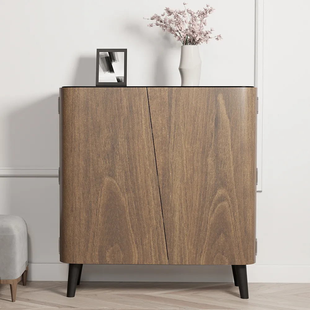 Walnut Hallway Shoe Storage Cabinet with 2-Door 5 Shelves for 14 Pairs Shoes