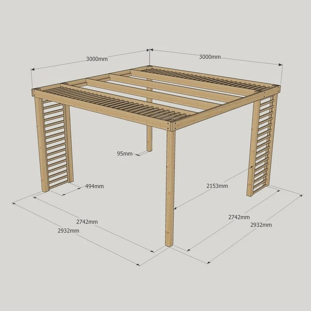 Rutland County Garden Furniture Ltd Panel Pergola - Wood - L300 x W300 cm - Rustic Brown in Light Green 5