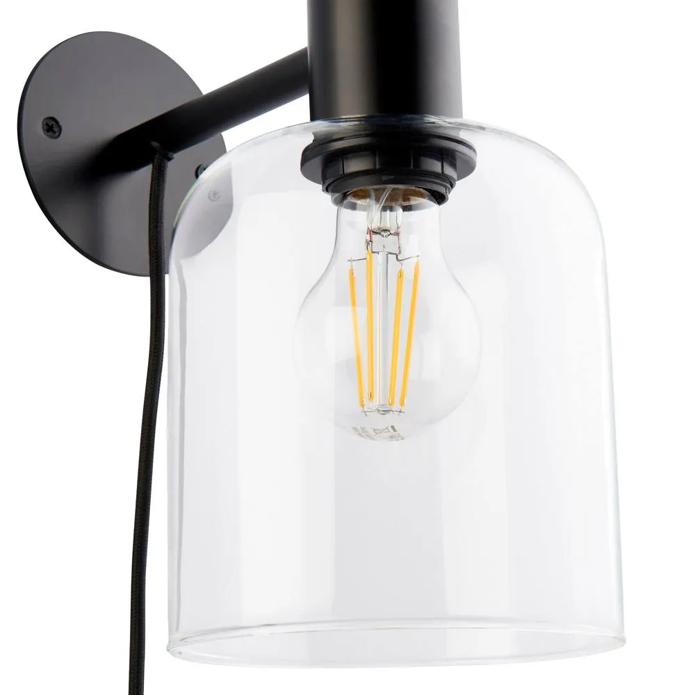 First Choice Lighting Maxton - Black with Clear Glass Plug In Wall Lamp 3