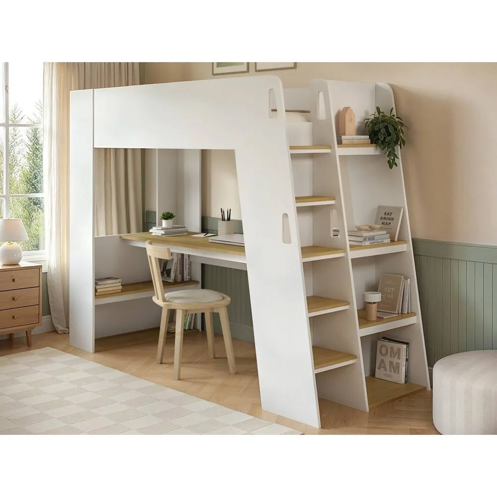 Flair Fern Staircase High Sleeper White & Oak