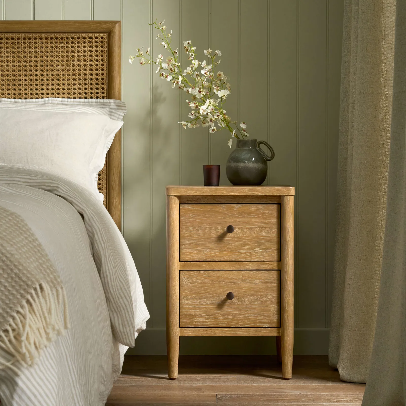 Adina 2 Drawer Bedside, Weathered Oak