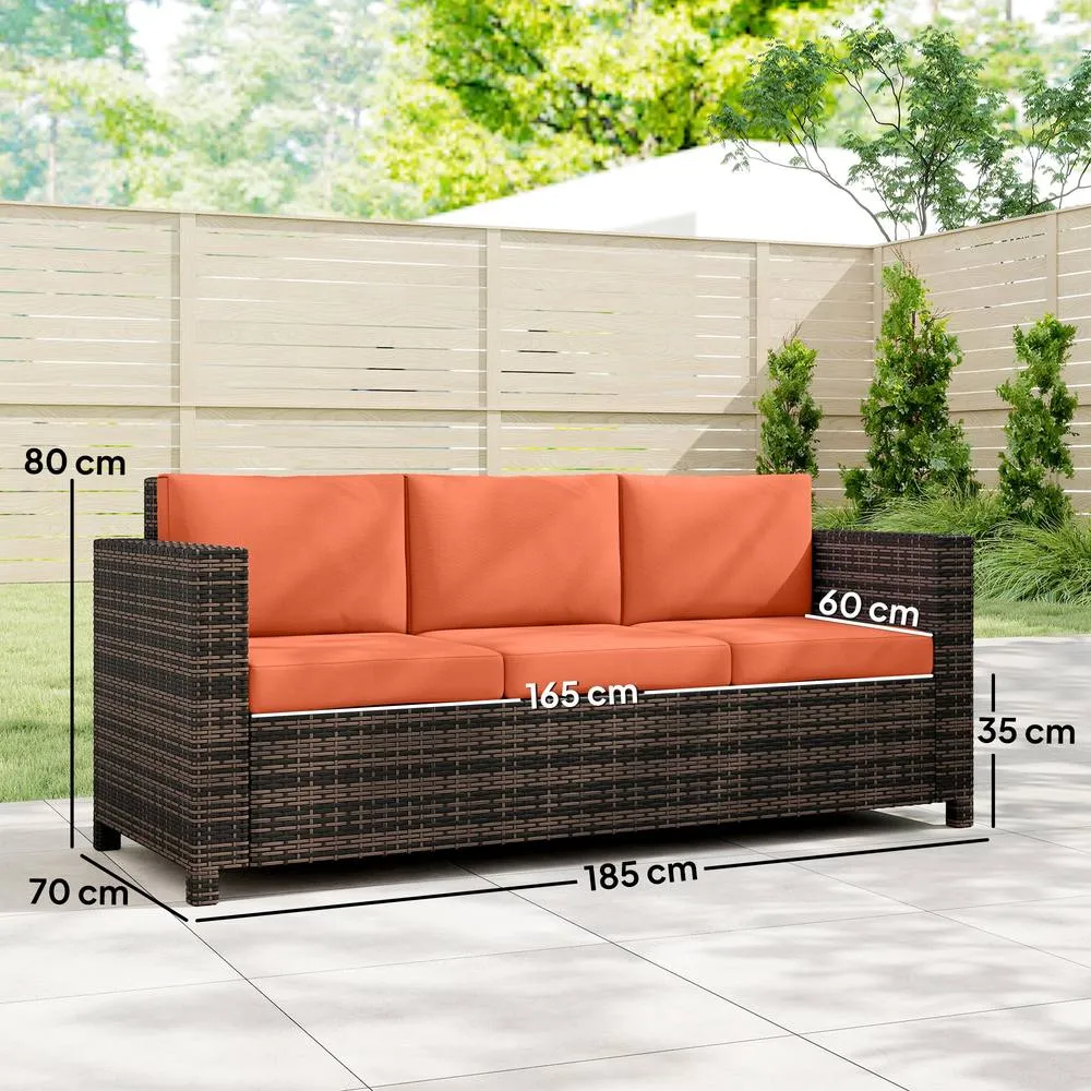 OUTSUNNY Rattan Wicker 3-seater Sofa Chair Patio Furniture in Orange 3