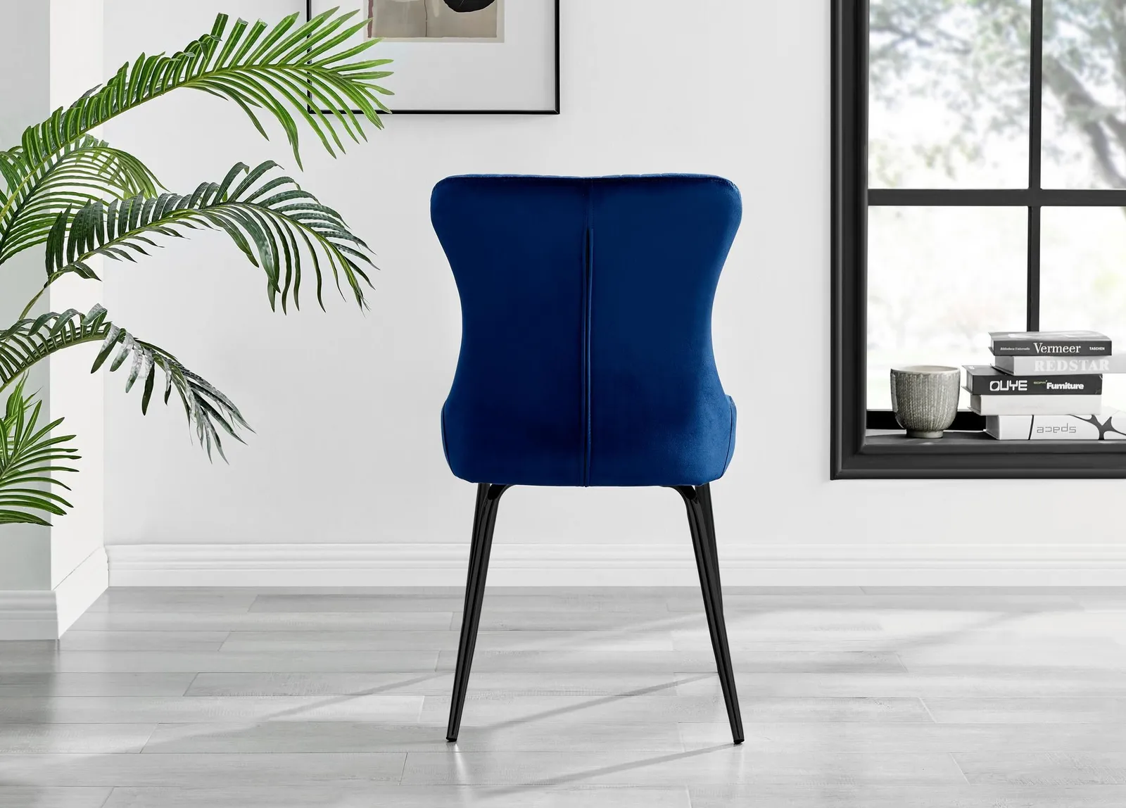 FurnitureboxUK Set of 2 Nora Deep Padded Luxurious Dining Chairs Upholstered In Soft Velvet With Black Legs in Blue 5
