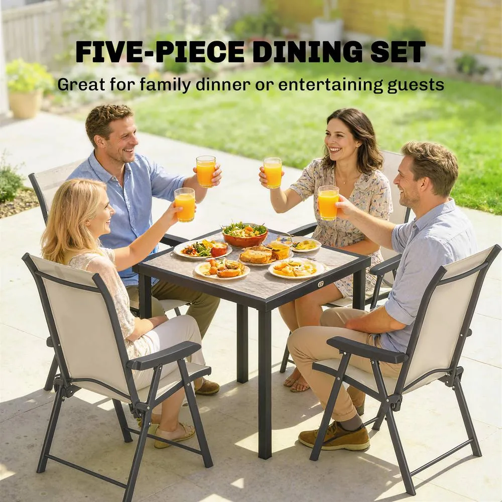 OUTSUNNY 5 Pieces Outdoor Dining Set, Garden Dining Set for 4 in Beige 4