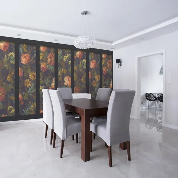 Vintage Floral Black Wall Mural 3