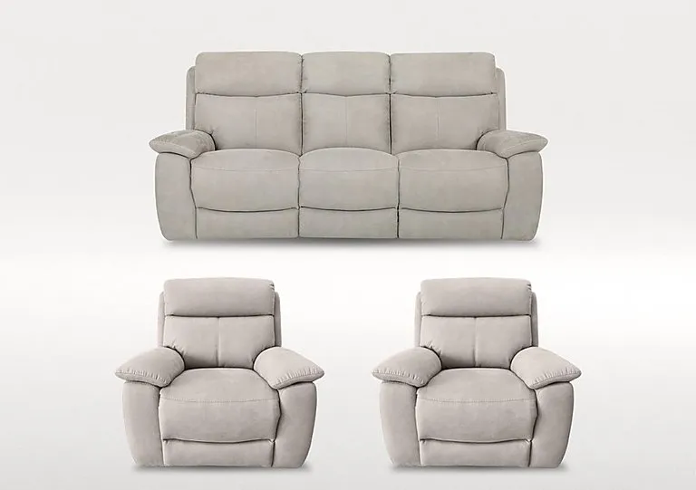 Echo 3 Seater Fabric Power Recliner Sofa and 2 Armchairs Set - Silver