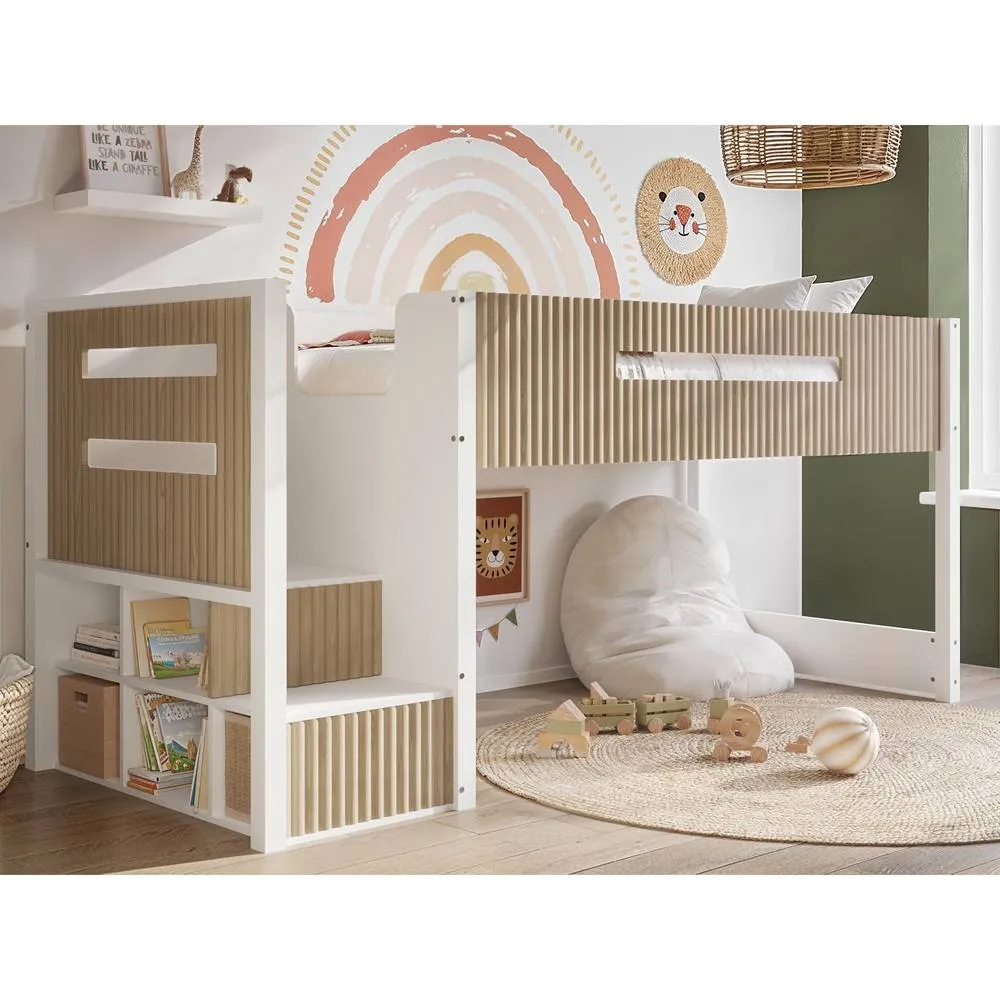 Flair Luca Ribbed Mid Sleeper Bed in Light Oak