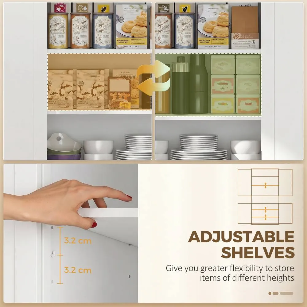 HOMCOM Tall Kitchen Cupboard, 183cm Freestanding Storage Cabinet with Drawer in White 5
