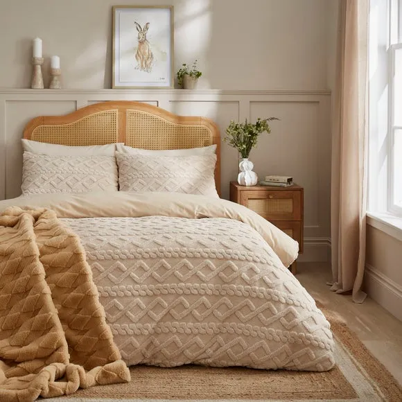 Cable Fleece Duvet Cover and Pillowcase Set 6