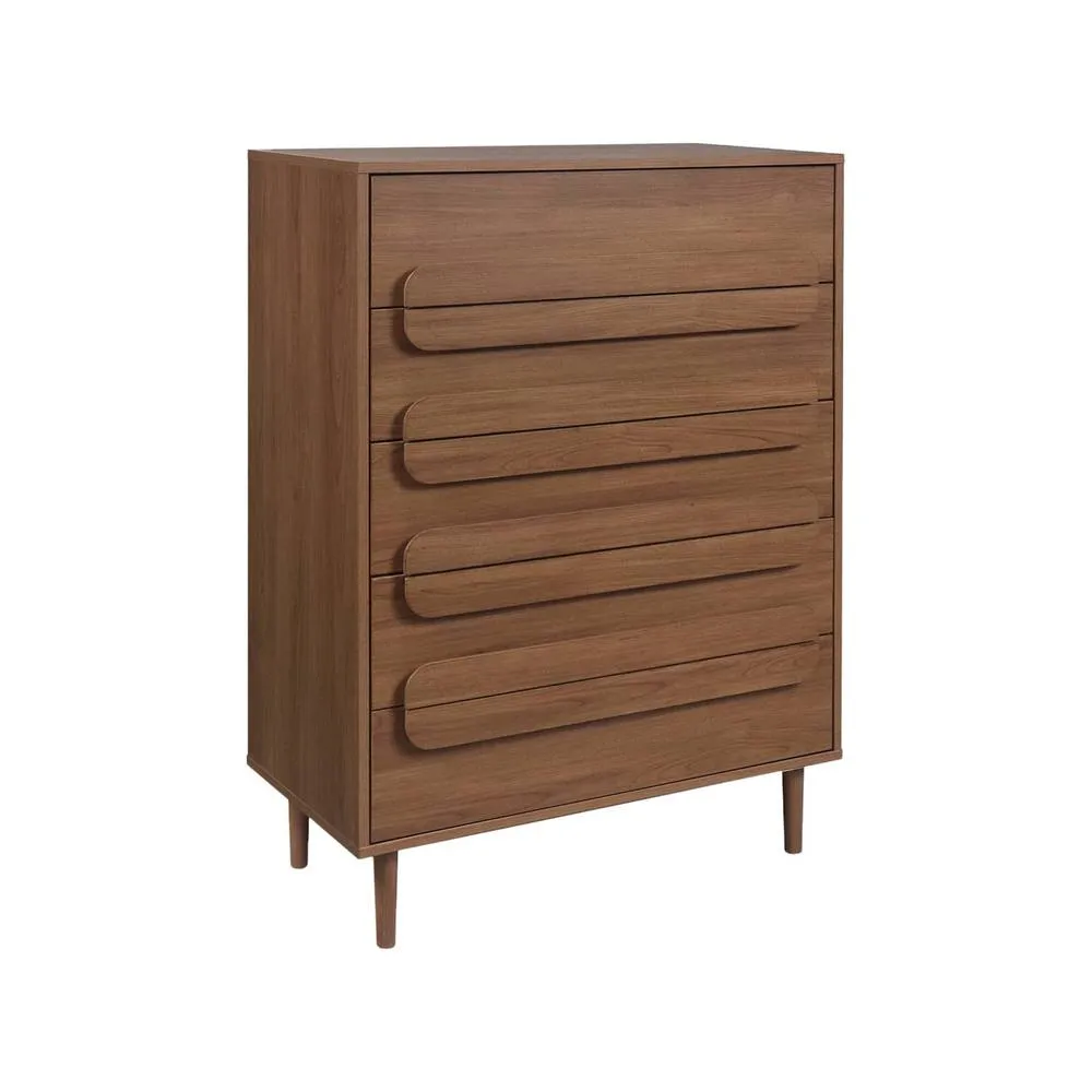 sweeek Vintage wood effect 5 drawer chest in Dark Brown 2