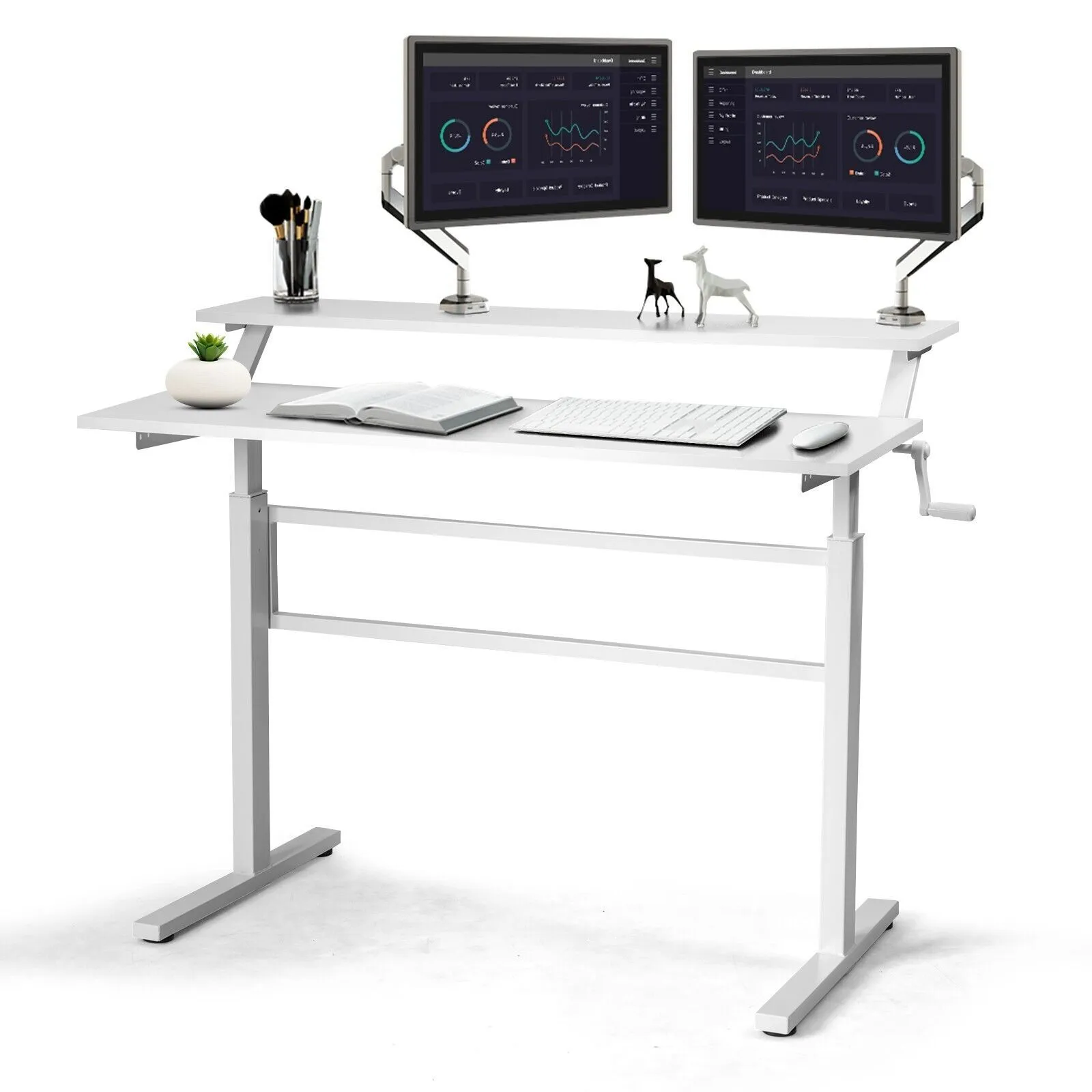 Costway 2-Tier Standing Computer Desk Sit to Stand Workstation Ergonomic Computer Table in White