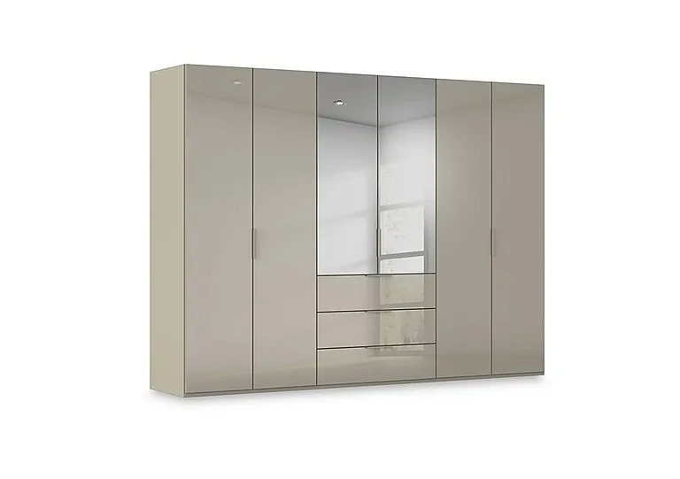 Haven 301cm 6 Door Combi Wardrobe with 4 Glass Doors and 2 Mirror Doors