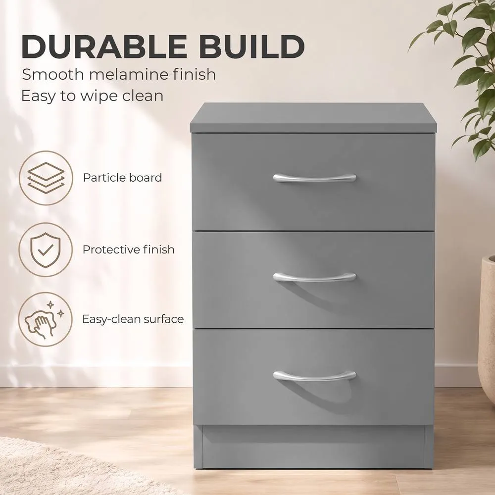 HOMCOM Modern 3 Drawers Side Table, Bedside Table with Non Slip feet, Grey 6