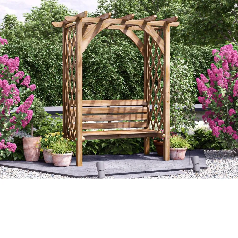 Dunster House Wooden Garden Pergola with Bench Seat Lattice Trellis Kit Jasmine in Brown 4