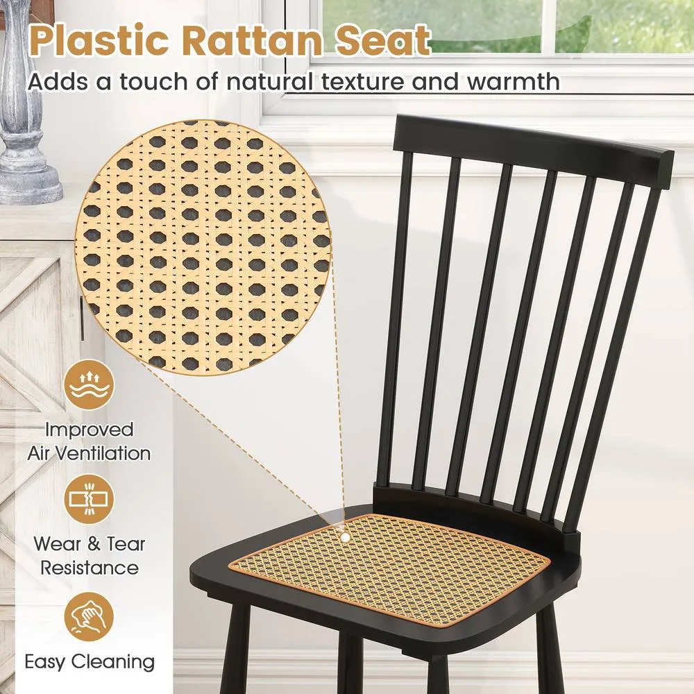 Costway 2PCS Windsor Dining Chair Wooden Chairs w/Spindle Back &PE Rattan Seat in Black 5