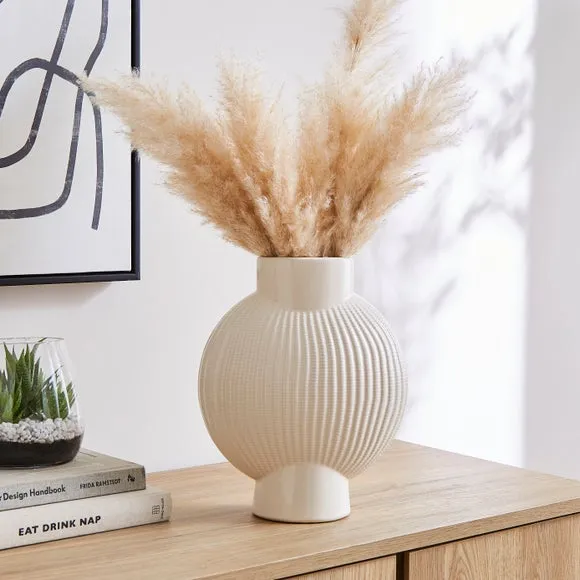Textured Ribbed Round Ceramic Vase