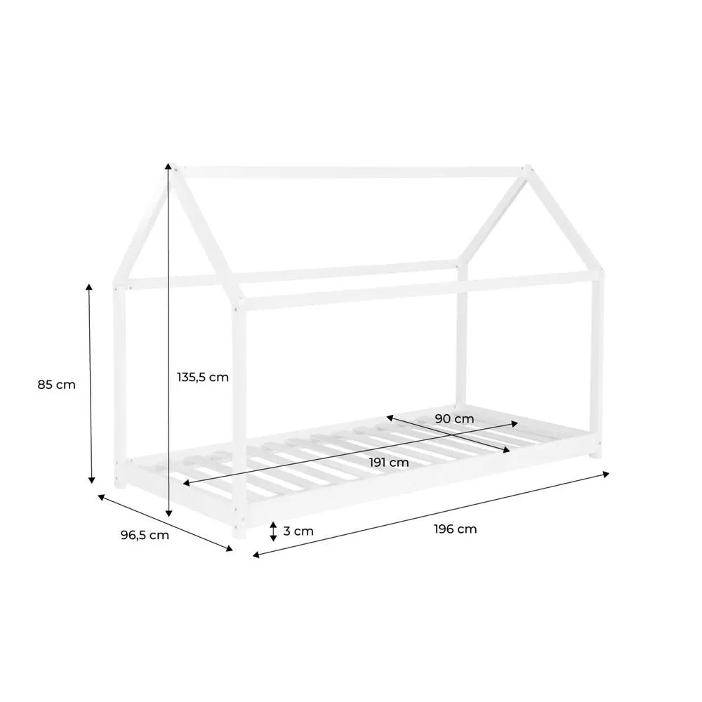 sweeek Children's hut bed in natural pine, bed base included in White 5