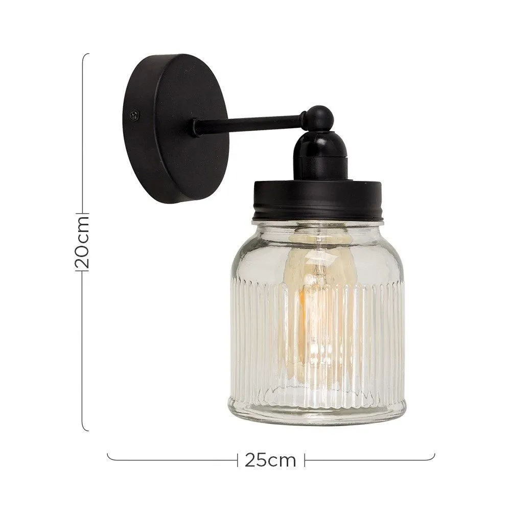 ValueLights Cambourne Ribbed Black Indoor Wall Lantern Fitting 4