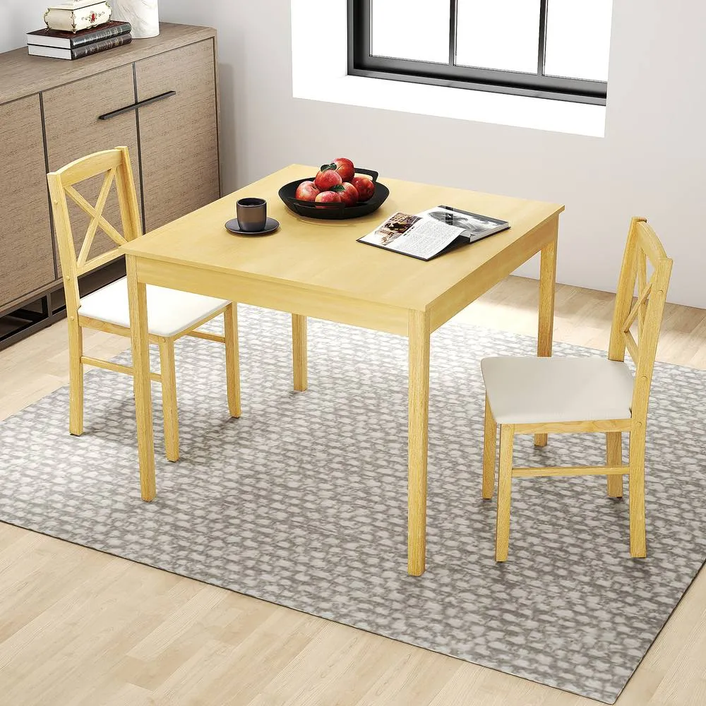 Costway 3 PCS Dining Table & Chairs Set Wooden Kitchen Table w/ 2 Chairs in Natural