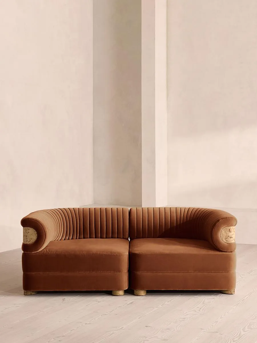 Caleb Modular Sofa, Three Seater, Velvet, Cinnamon, Blonde Burl
