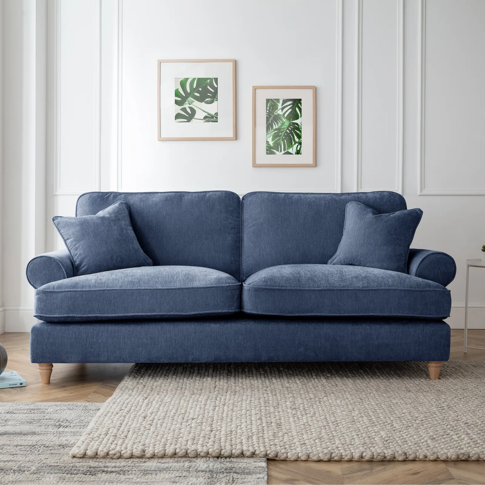 The Great Sofa Company Ezra 3 Seater Textured Velvet Sofa - Scroll Arm in Navy 1