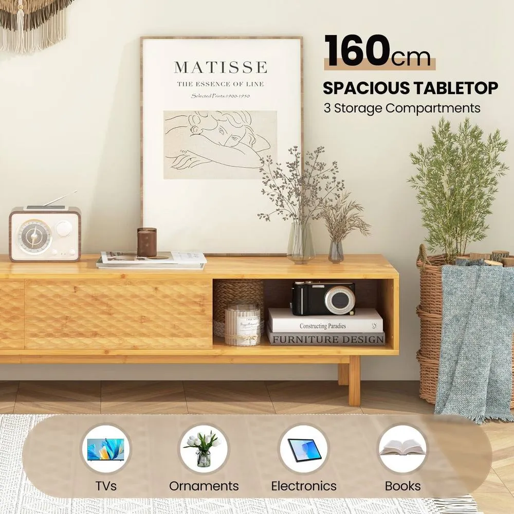 Costway Bamboo TV Stand for 65" TVs 160cm Mid Century Modern TV Console Table in Natural 5