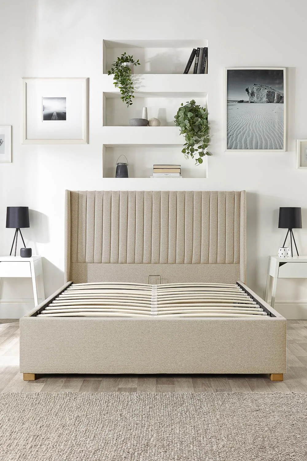Catherine Lansfield Soho Ottoman Storage Wing Bed in Saxon Twill Fabric, Custom Made in Natural 6