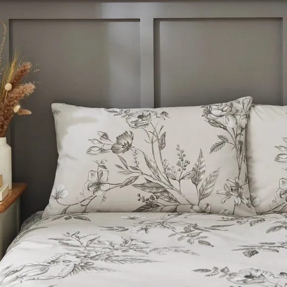 Bridget Etched Floral Natural 100% Cotton Duvet Cover & Pillowcase Set 2
