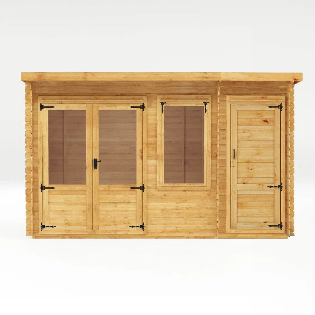 Mercia Pent Log Cabin with Side Shed - 19 mm - L332.6 x W412.8 x H249 cm in Brown 3
