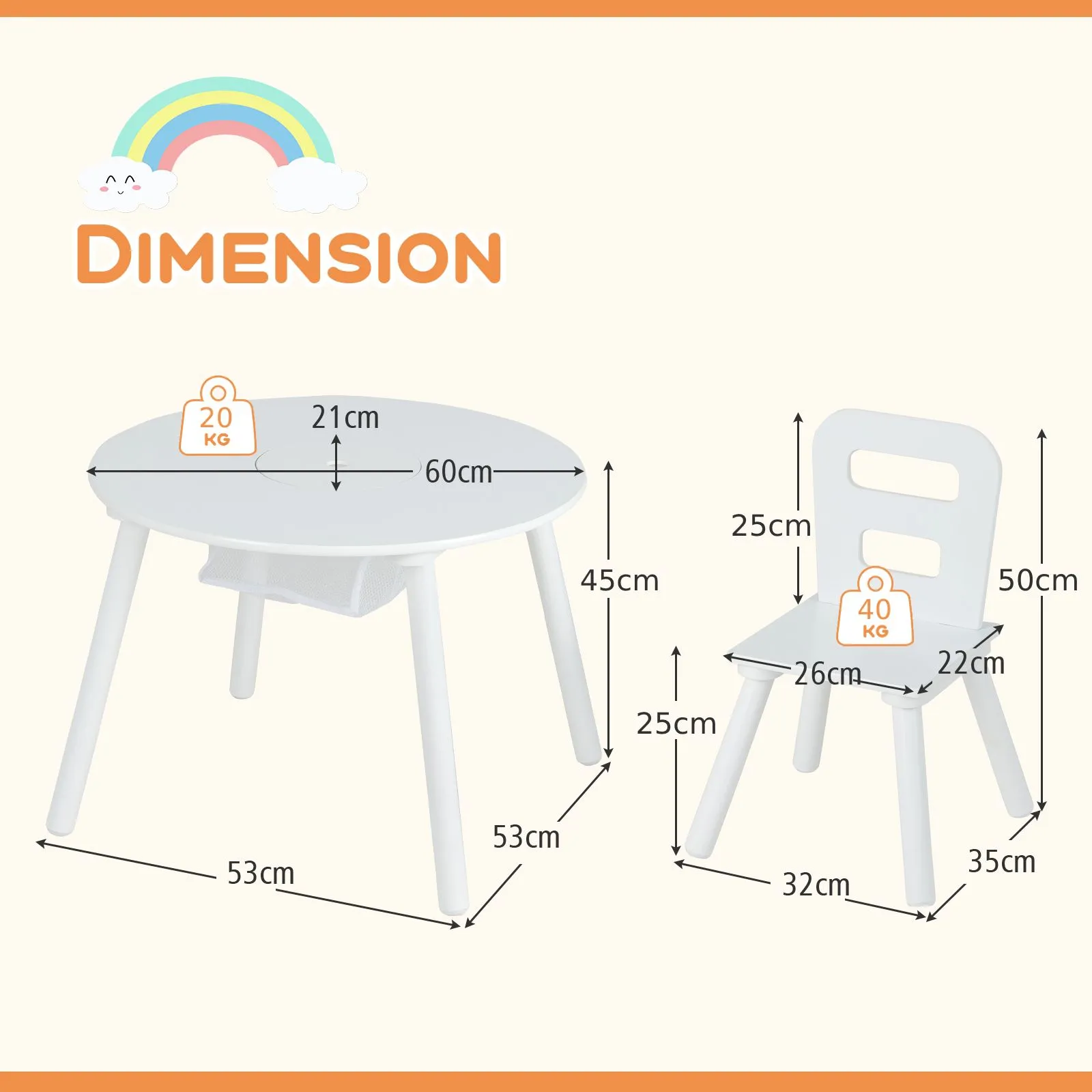 Costway Round Table & Chair Set 3 Pcs Wooden Activity Table in White 3