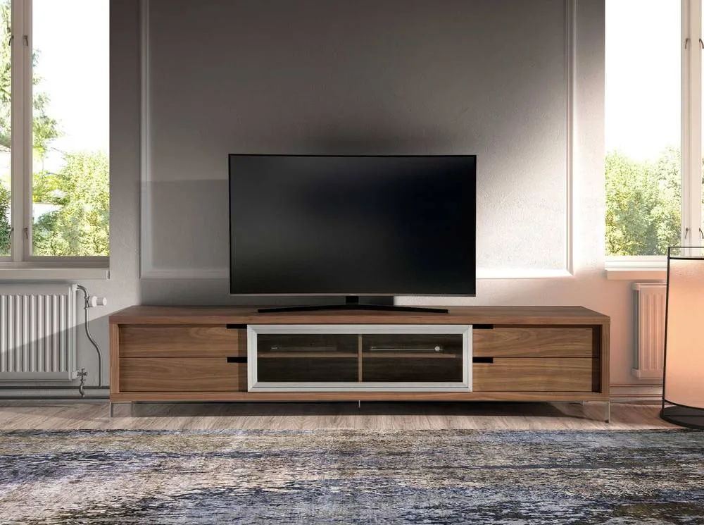 Angel Cerda Walnut Veneer TV Stand with Chromed Stainless Steel in Brown 3